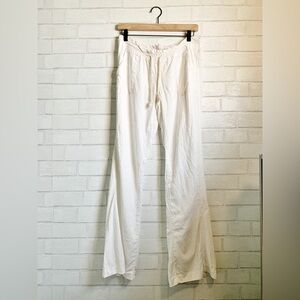 Roxy White Straight Leg Flax Linen Blend Beach 🌊☀️ Pants with Drawstring Waist M